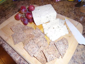 Almond Pulp Crackers with dairy free Dill Havarti Cheese and Grapes